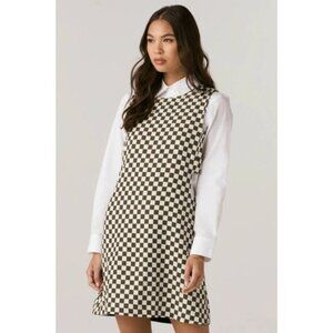 Vetta Womens The Cutout Jumper Dress Sleeveless Fern Green Checkerboard Medium